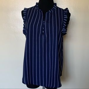 Women’s Ruffle Trim Sleeveless Blouse Navy Stripe